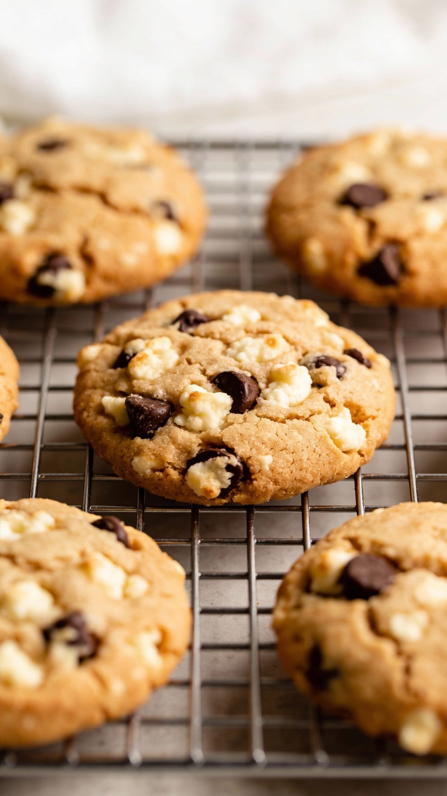 Cottage cheese chocolate chip cookies on cooling rack