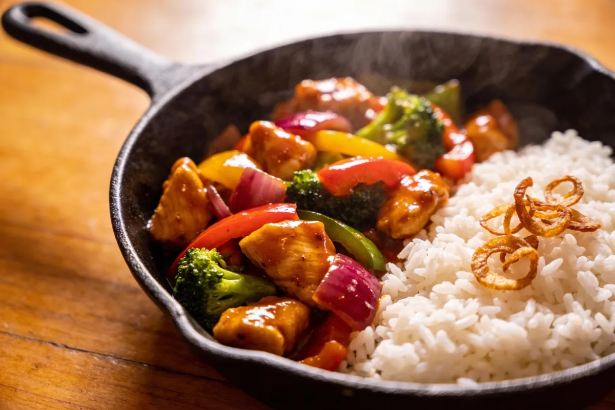 Sweet Chili Chicken Stir Fry: Easy 30-Minute Dinner with Veggies and Crispy Veggies over Rice