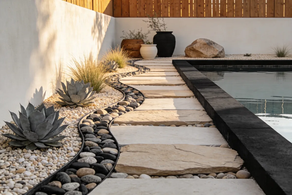 6 River Rock Landscaping Ideas for a Low-Maintenance Yard (Flower Beds, Pool Edges & Mulch Combos) That Wow
