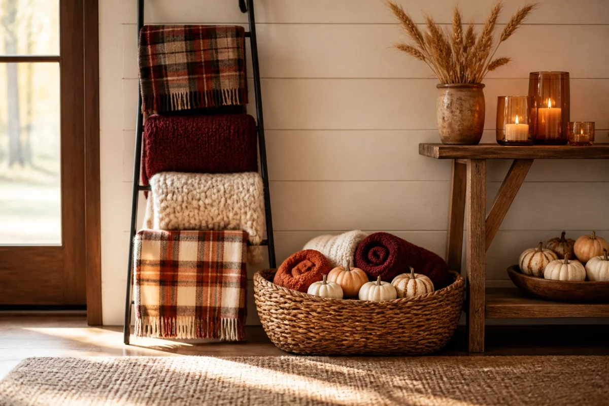 5 Fall Blanket Ladder And Basket Decor Ideas For Instant Farmhouse Coziness
