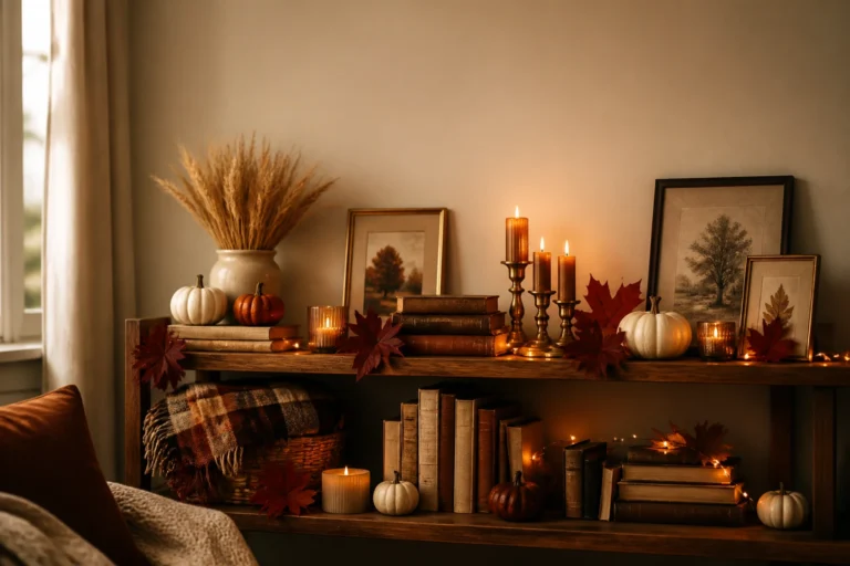 6 Fall Bookshelf And Shelf Styling Ideas For A Layered Cozy Look