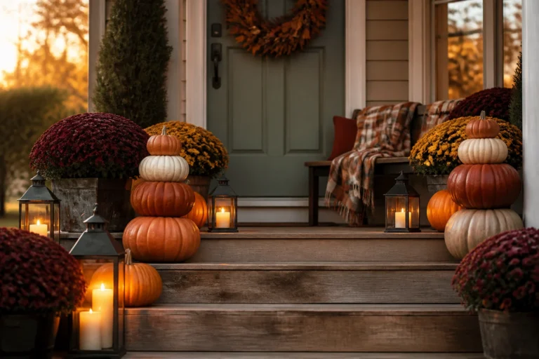 6 Fall Porch Step Decor Ideas With Pumpkins Mums And Lanterns